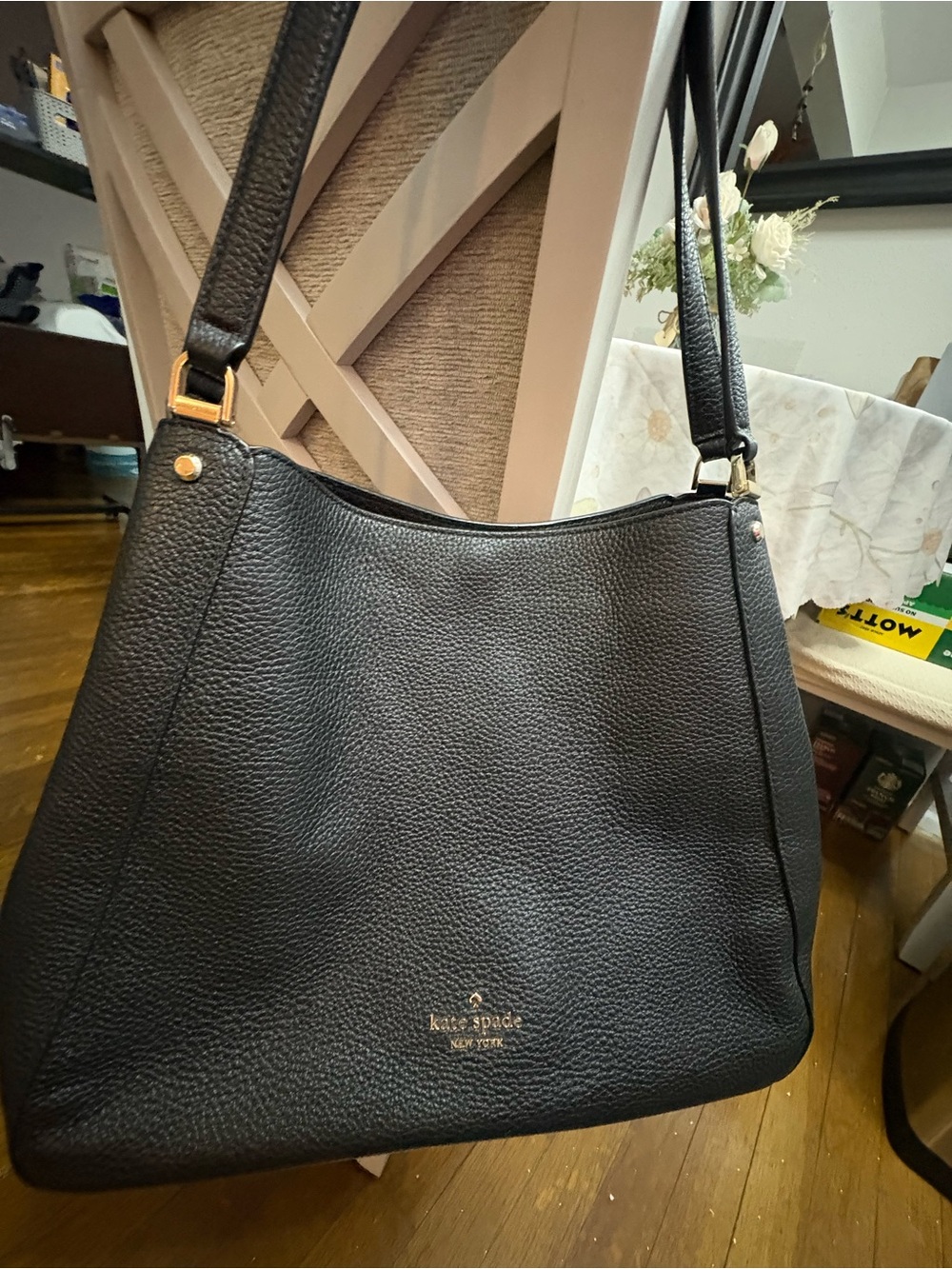 kate spade Black Pebbled Leather Shoulder Tote with Gold Accents - Picture 5 of 13